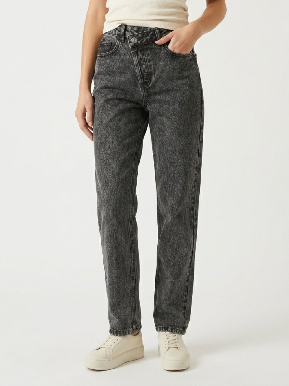 12th Tribe Size 24 Washed Black Crossover Straight Jeans